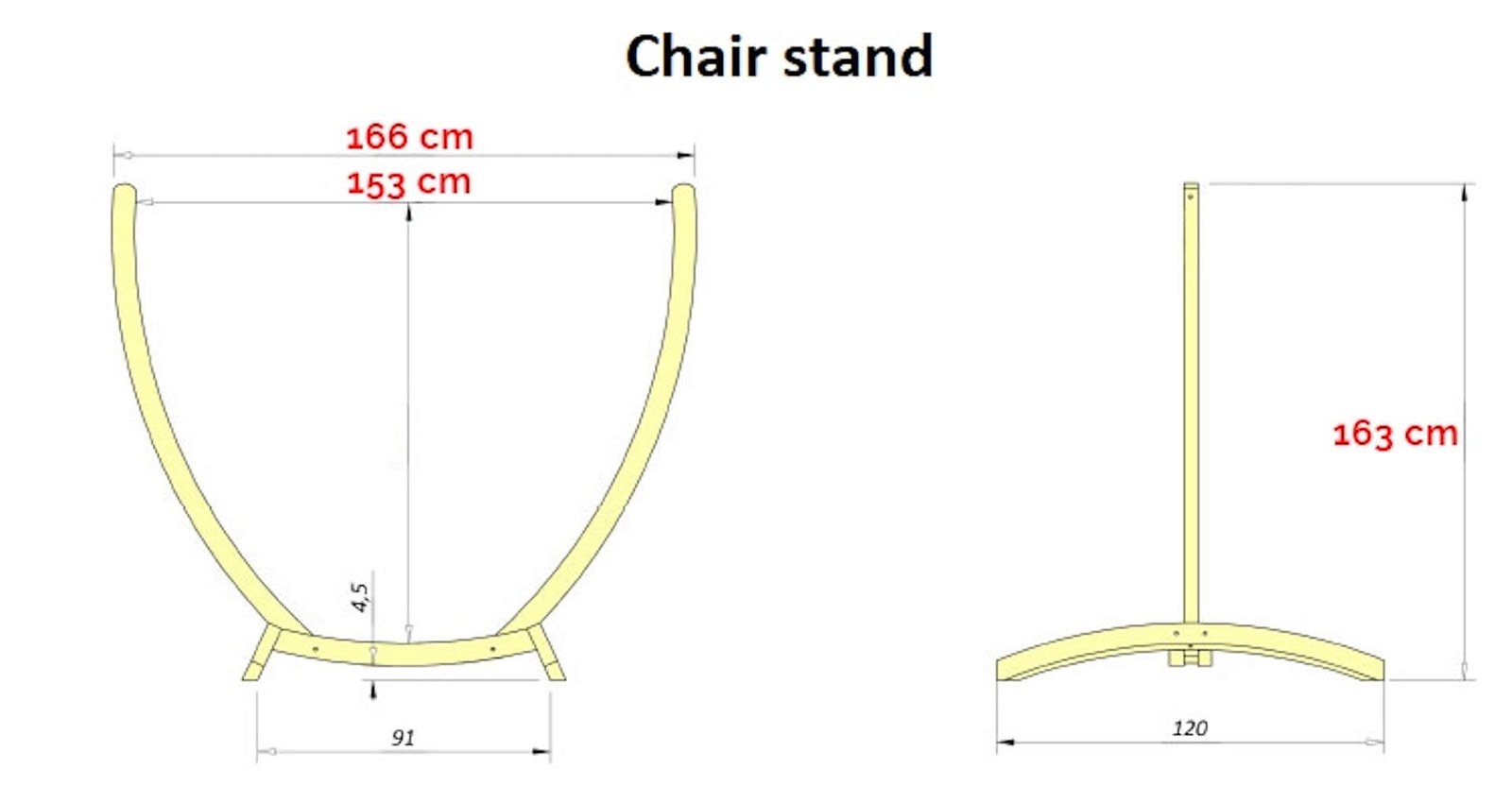 Fotoliu HANGarOund – Forest (Set Serena) — schiță dimensiuni suport Serena